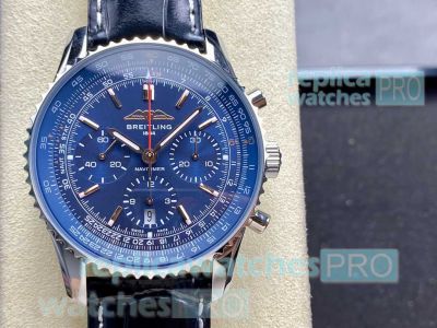 Swiss Clone Breitling Navitimer BLS B01 Chronograph Ss Blue Leather Strap